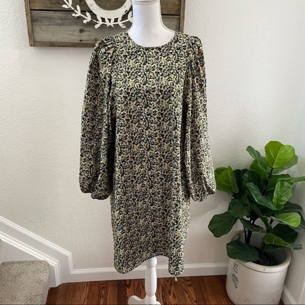 H&M yellow floral ballon sleeve dress‎ size M NWT